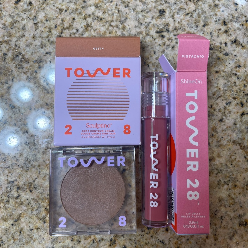 Tower 28 Sculptino Cream Contour Bronzer and ShineOn Lip Jelly Gloss Bundle Lot